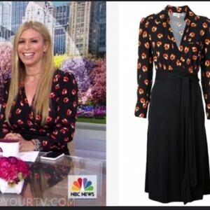 Diane Von Furstenberg Long Sleeve Black Floral Wrap Midi Dress